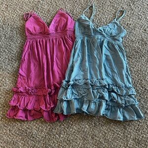 Y2K PINK Victoria's Secret Striped Ruffle Sleep Chemise in Hot Pink & Dusty Blue
